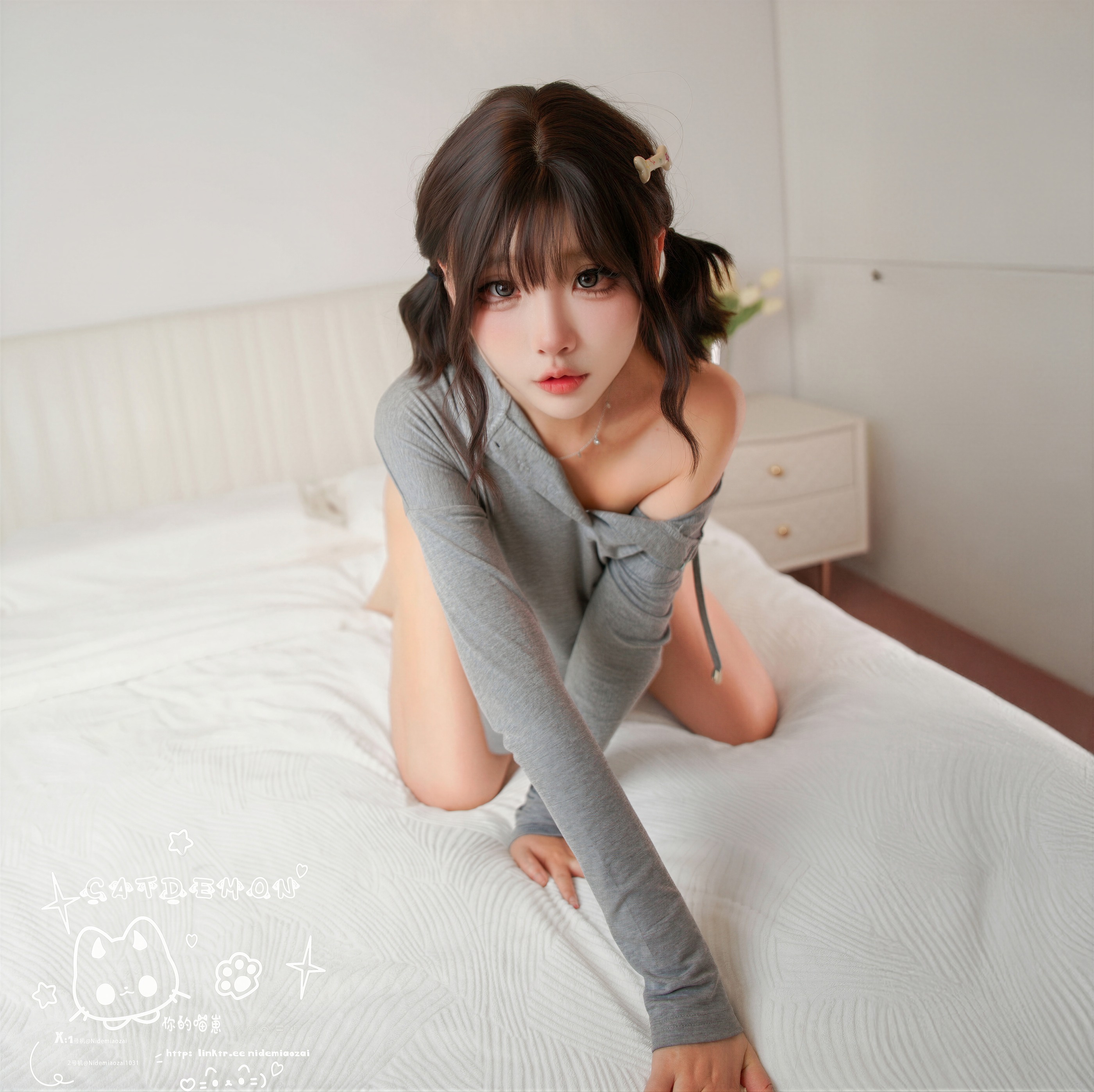 图片[1]-Cat Demon喵崽 – NO.025 CatDemon喵崽（你的喵崽）- 肉欲灰帽衫 [45P]-XikXak